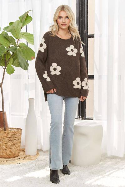 Coffee Floral Sweater - front view