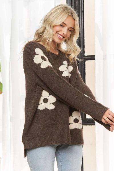 Coffee Floral Sweater - side view