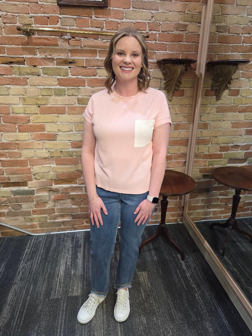 Blush Pink Ribbed Pocket Tee