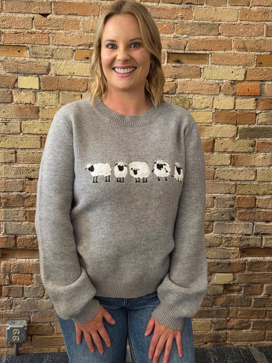 Sheep sweater gray - front detail view
