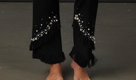 Pull On Black Jeans with Pearl Fringe