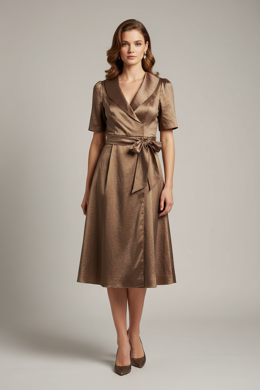 Bronze Tea-Length Gown Full View