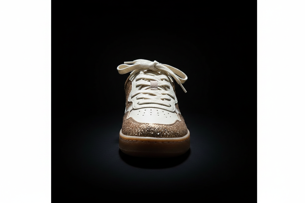 Gold Glitter Sneakers - Black Background Front