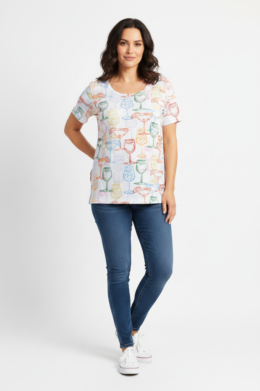 Tropical Drinks Graphic Tee on model