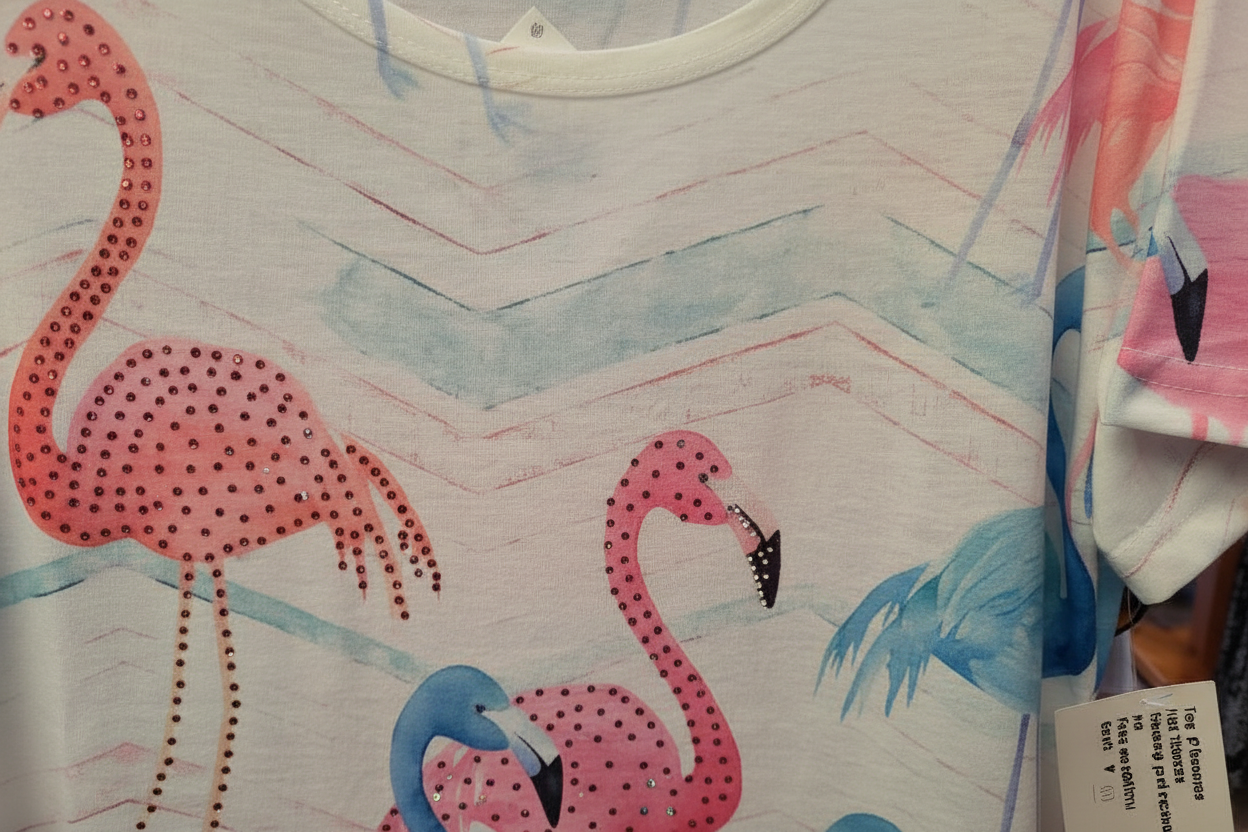 Flamingo Print Graphic Tee - Detail Close-Up