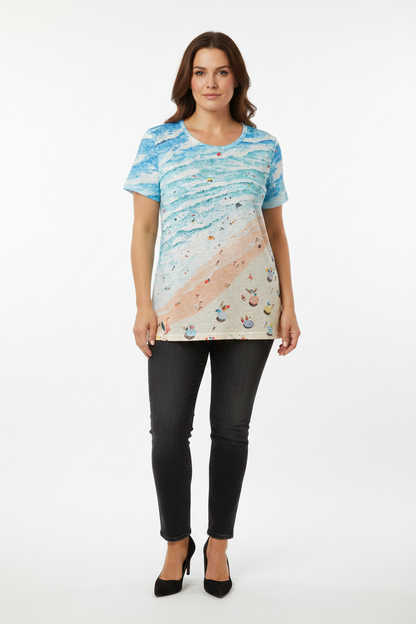 Beach Scene Graphic Tee on model