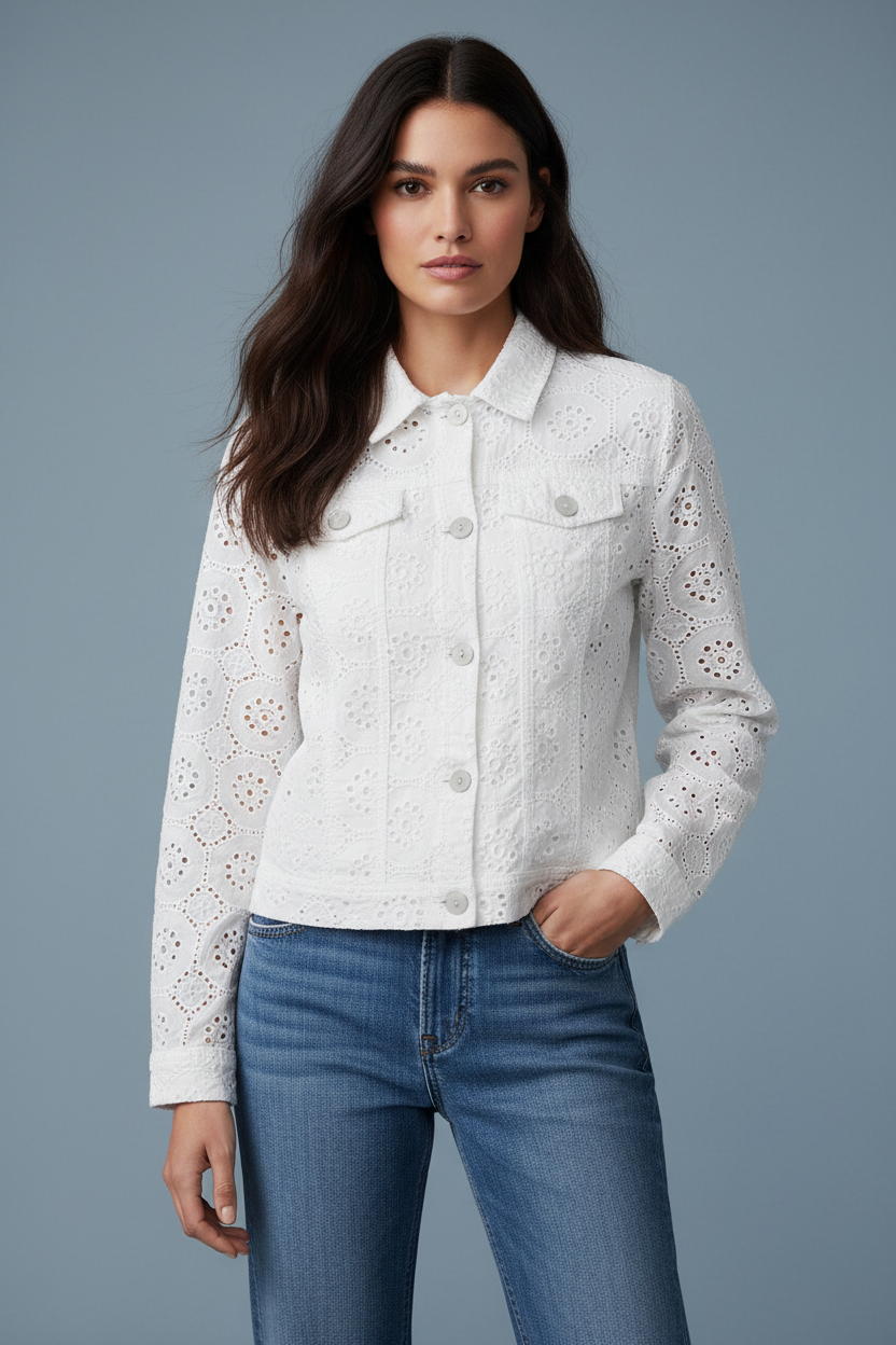 White Eyelet Jacket on Model